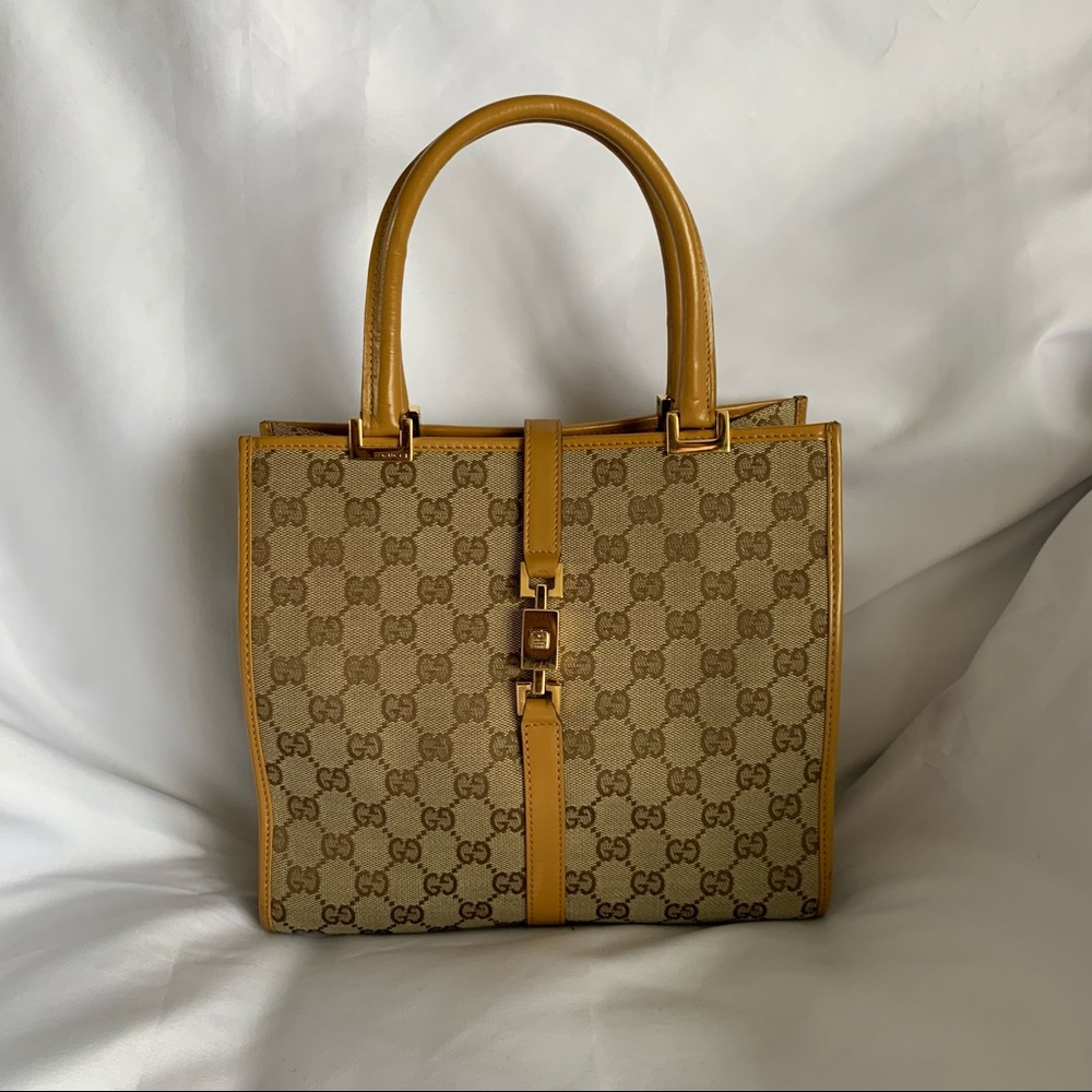 Vintage Classic Gucci GG Logo Tan Canvas Handbag